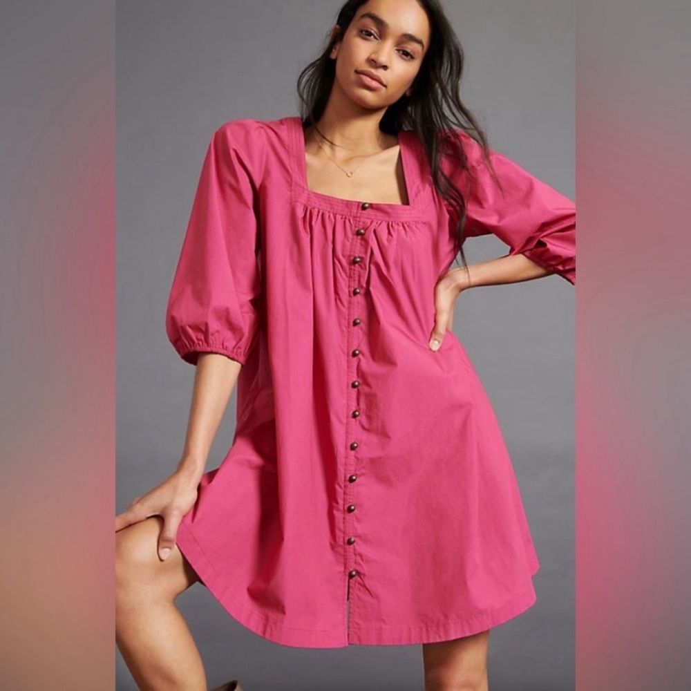 Anthro Maeve Tabitha Pink Swing Tunic Dress Small in Plum